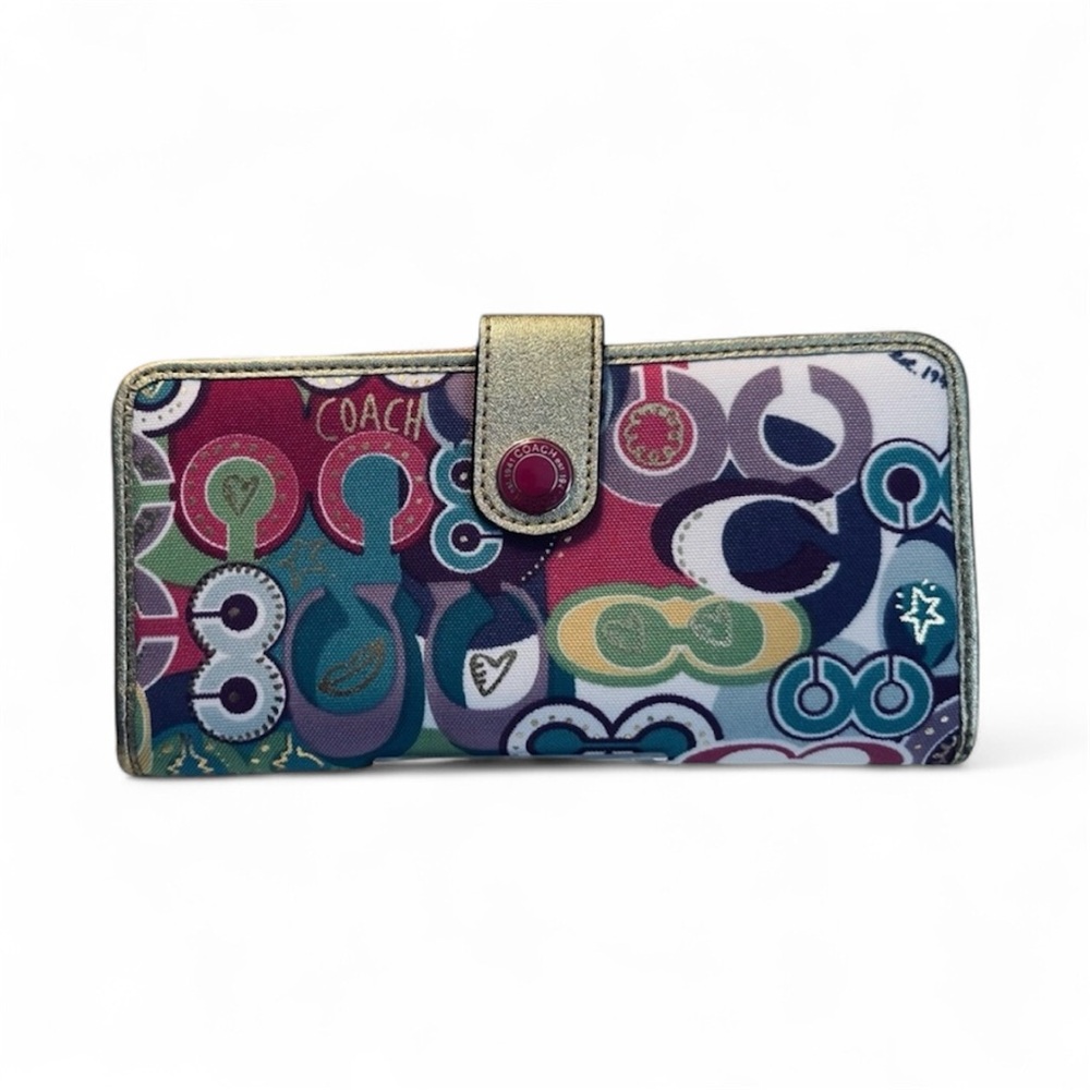 Coach Rare NWT Poppy Pop C Jazzy Signature Wallet Vibrant Design MSRP $228 - Picture 2 of 12